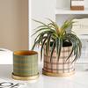 Nordic Stripe Plaid Pattern Ceramic Flower Pot Indoor Vintage Flower Plant Potted with Saucer Vase Living Room Office Flower Pot