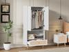 Wardrobe with 2 Doors, Large Rattan Drawer and Clothes Rail. With Metal Legs and Handles – Perfect for Bedroom and Living Room. White, 80x48x175 Cm