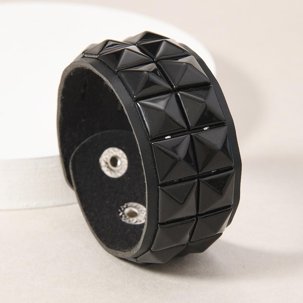 Hip Hop Rock Wide Wrap Bangle Hand Rainbow Color Block Spiked Bracelet for Men Women Punk Rivet Leather Cuff Bracelets