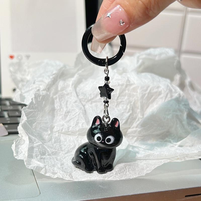 Black Cat Pendant Pendant Q Cute Big-Eyed Cat Star Keychain Cartoon Girlfriend Small Gift Bag Accessories