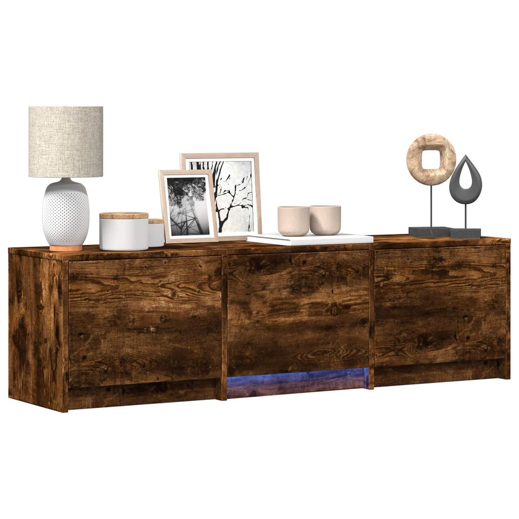 TV Stand with LED Lighting Smoked Oak Finish 140 x 34 x 40 cm