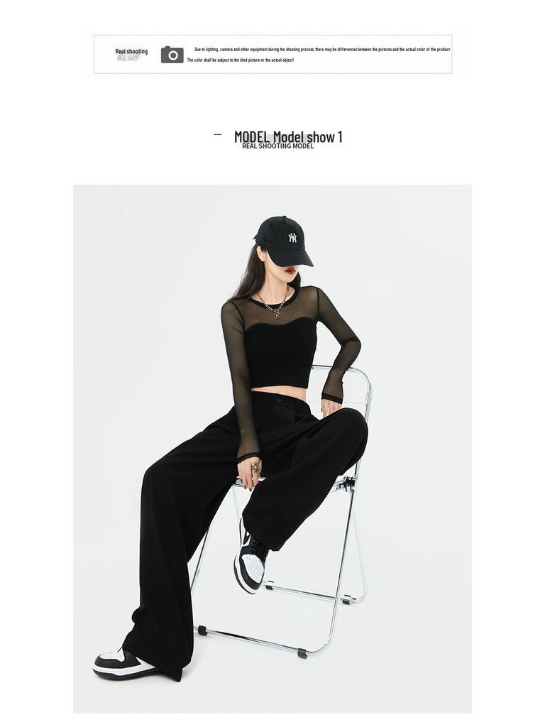 Women's High-Waisted Wide-Leg Black Pants for Spring/Autumn 2025 – Loose, Straight, Casual Suit Pants