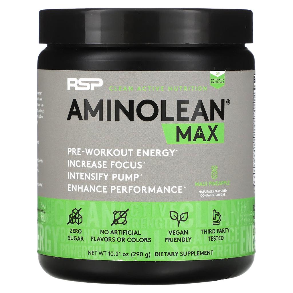 Aminolean Max Pre-Workout Energy Supplement, Maui Pineapple Flavor, 290G (10.21Oz)
