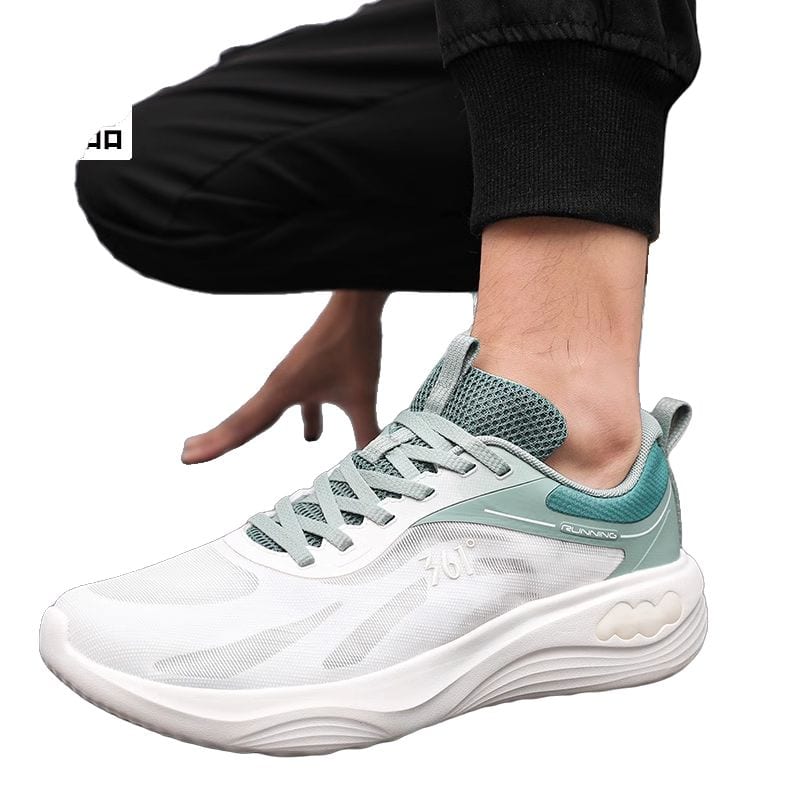 361 PU, Mesh Cushioning Breathable Low Top Training Running Shoes Men's White Green 672512239-1