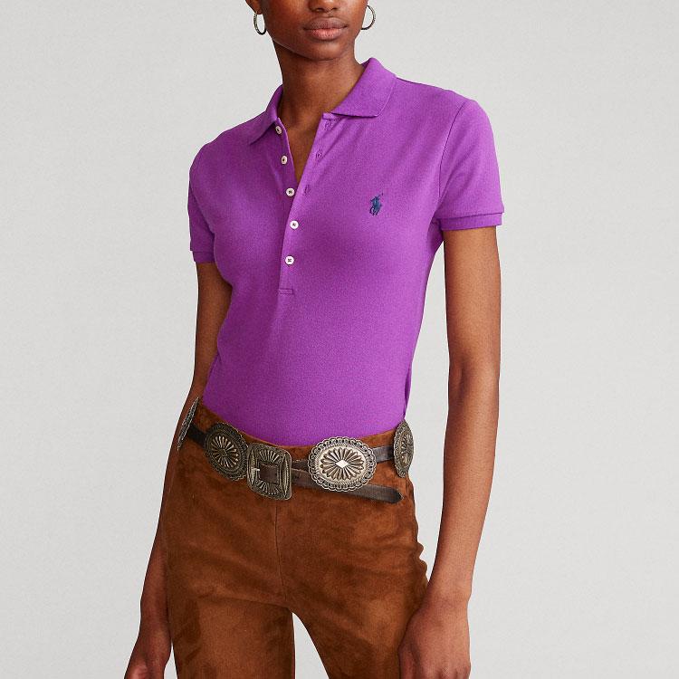 Polo Ralph Lauren SS22 Solid Color Logo Embroidered Single-Breasted Casual Short Sleeve Polo Shirt Women tops Purple WMPOKNINCU20314
