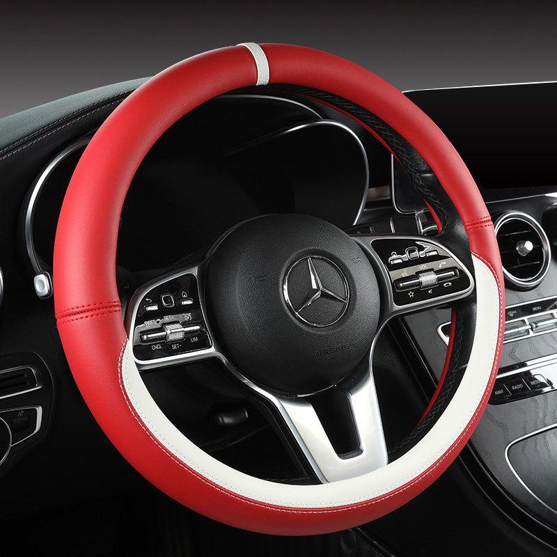 New Car Steering Wheel Cover All Year Round Neutral Fashion Color Contrast Non Slip Abrasion Resistant Napa Leather Car Steering Wheel Cover