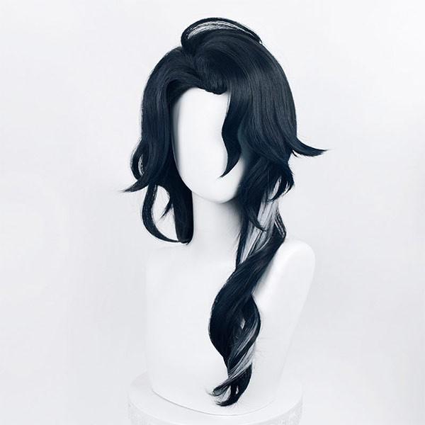 Genshin Impact Regrator Pantalone Cosplay Wigs Glasses Pantalone Fatui Dark Blue  Wigs + Free Wig Cap