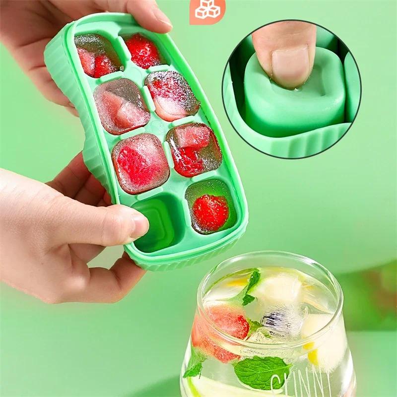 1-4PCS Food Grade Silicone Ice Cube Tray Lid Popsicle Maker Mold Food Freezer Storage Easy Release Soft Ice Tray for Kitchen