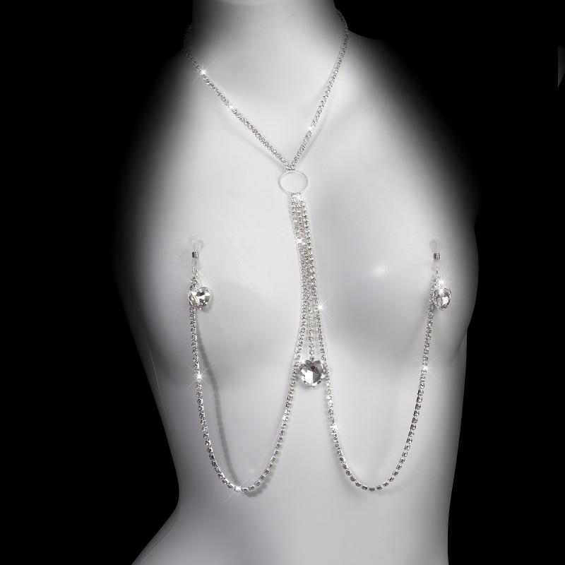 Luxury Rhinestone Milk Ring Breast Chain Women Sexy Spicy Metal Bead Chain Milk Clip Body Chain Adult Erotic Accessories