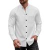 Heren Nieuwe Stijl Effen Wafelpatroon Knopen-Down Opstaande Kraag Lange Mouwen Shirt Casual Top