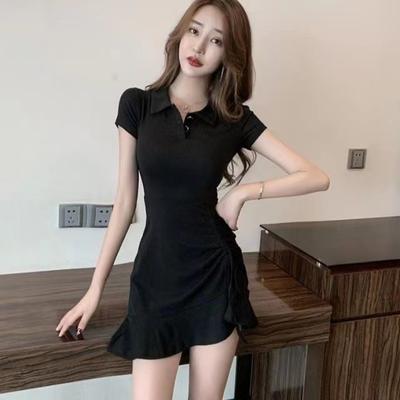 Drawstring Sexy Dress Waist Long Legs Tight POLO Neck Skirt Summer Irregular Show Thin Temperament Hip Skirt