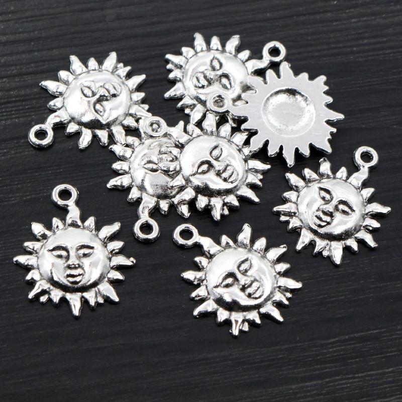 21x17mm 15pcs Antique Silver Plated Gold plated Bronze Sun Handmade Charms Pendant:DIY for bracelet necklace