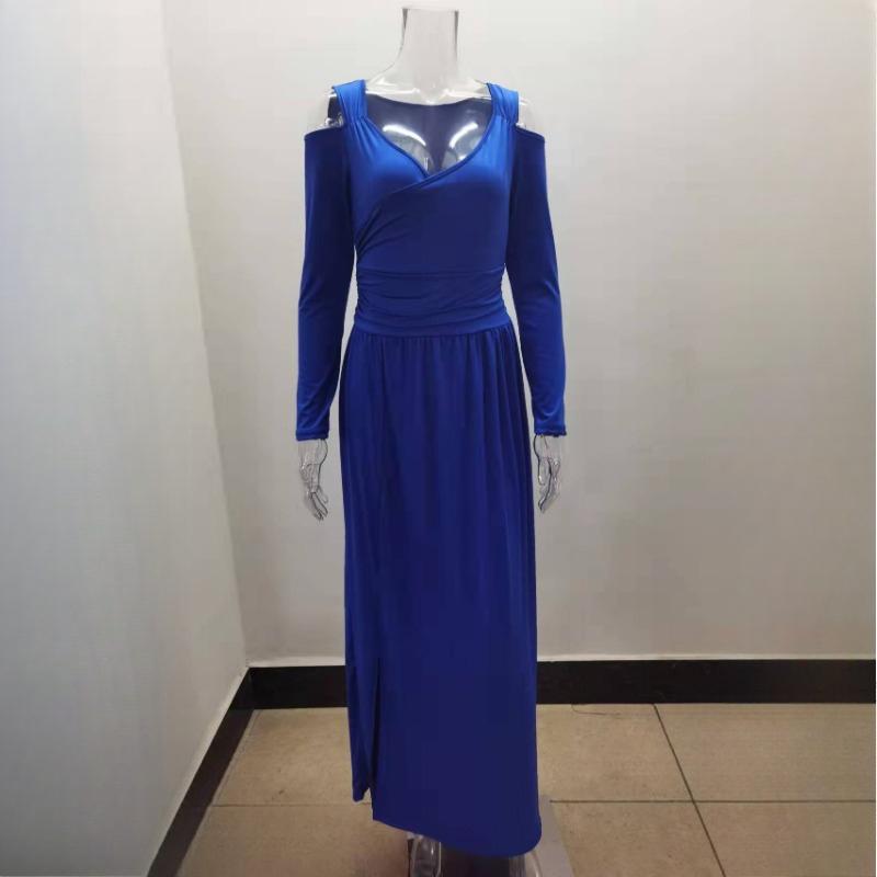 שמלת מקסי צבע אחיד שוליים גדולים נשים אלגנטית מותן לא סדיר נסיעות