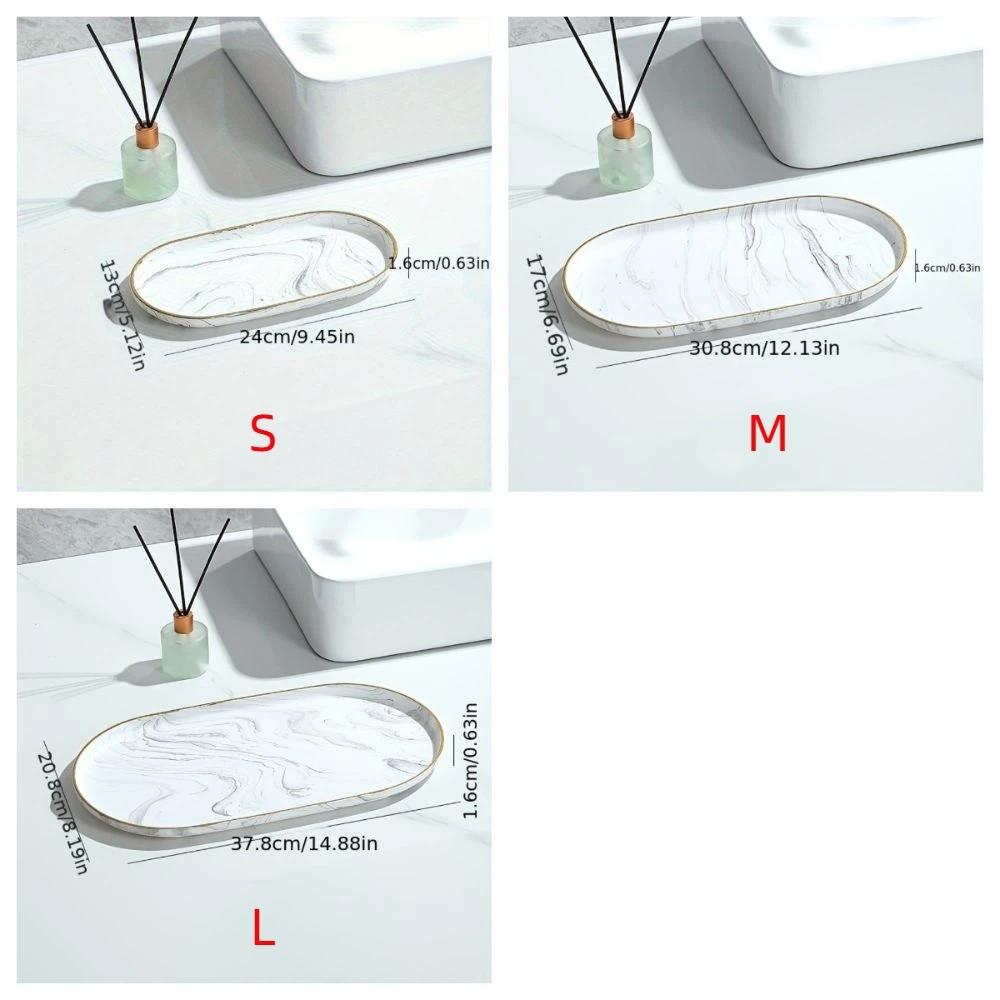 Multi Functional Marble Oval Disk Marble Texture Oval Dish Jewelry Display Plate  Living Room