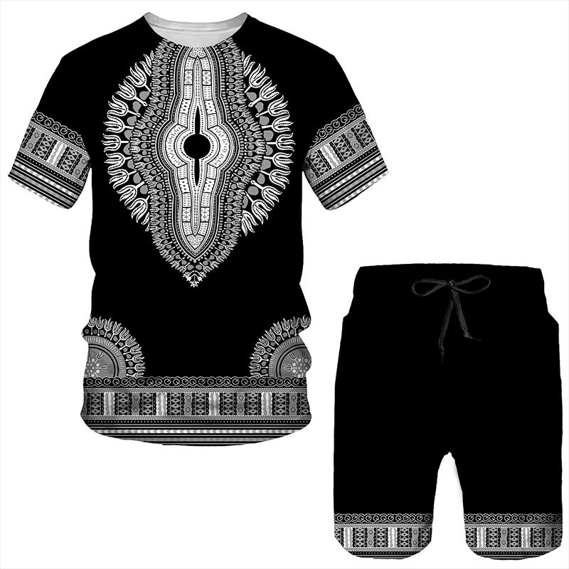 Hot Sale Summer Men Clothing 3d Print Man T-Shirts Shorts Set Men's Tracksuits OversizT-shirt + Shorts Two-piece Breathable Set