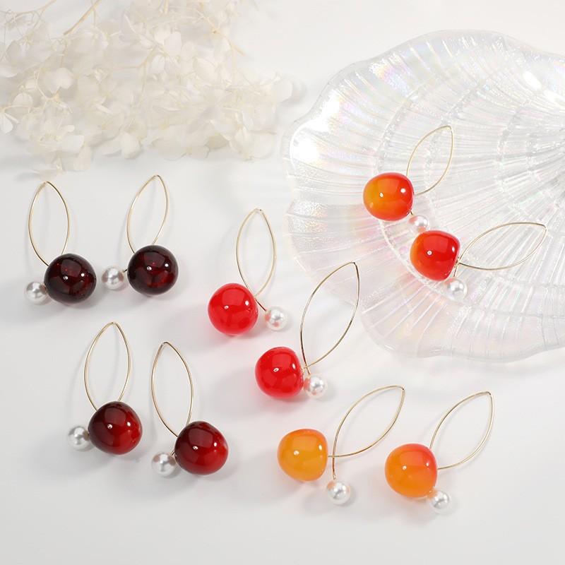 Fashion Red Cherry Earrings Women's New Delicate Super Fairy Cherry Earrings Pendant Premium Design Versatile Earrings