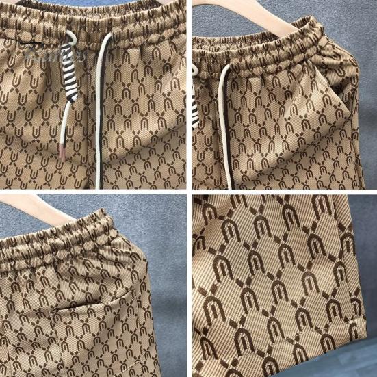 Men Summer Shorts Elastic Waist Adjustable Drawstrings Casual Shorts with Pockets Printing Wide Leg Beach Shorts Streetwear