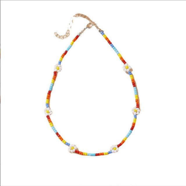 Candy Color Flower Rice Bead Necklace Bohemian Vacation Wind Collarbone Chain Women'S Jewelry Supply