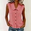 Women's Casual Plaid Sleeveless Collared Top