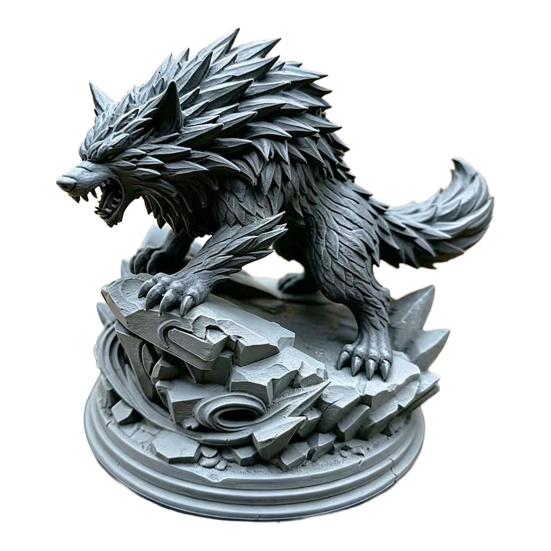 3D Printed Wolf Statue Howling Wolf Figurine Wild Wolf on Rock серый