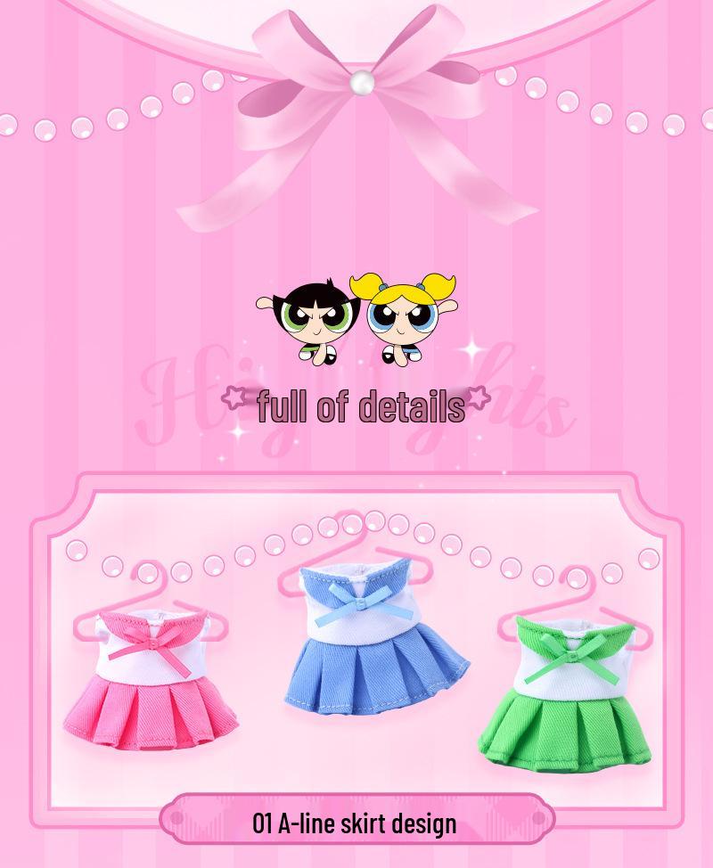 Powerpuff Girls Doll Keychain with Changeable Clothes and Plush Toy Skirt