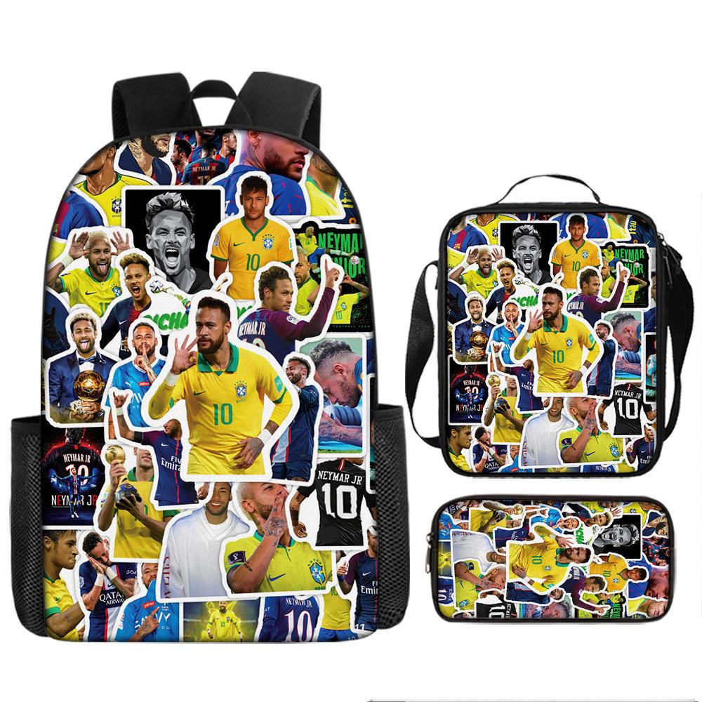 Digital Printing Football Star Messi Peripheral Schoolbag Animation Cartoon Backpack Three-Piece Set Backpack