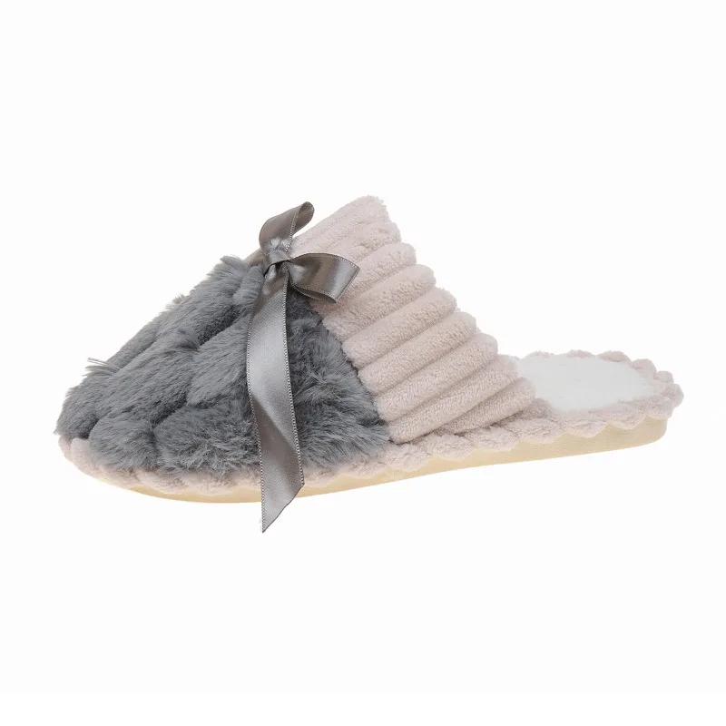 Moda 2024 Markowe Damskie Buty Baotou Damskie Kapcie Modne Kokardki Domowe Bawełniane Buty Nowe Plus Size Krótkie Pluszowe Płaskie Kapcie