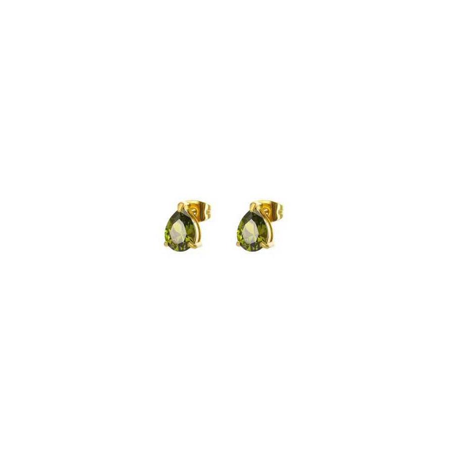 Titanium Steel Water Drop Claw Set Earrings with Oval Cubic Zirconia, Colorfast Stud Design