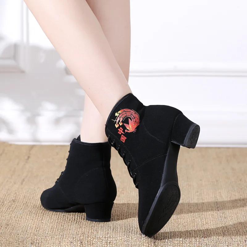  High Top Latin Dance Shoes Women Black Salsa Jazz Dancing Boots Shoe Heel Outdoor Adult Woman Ballroom Ballet Sneakers