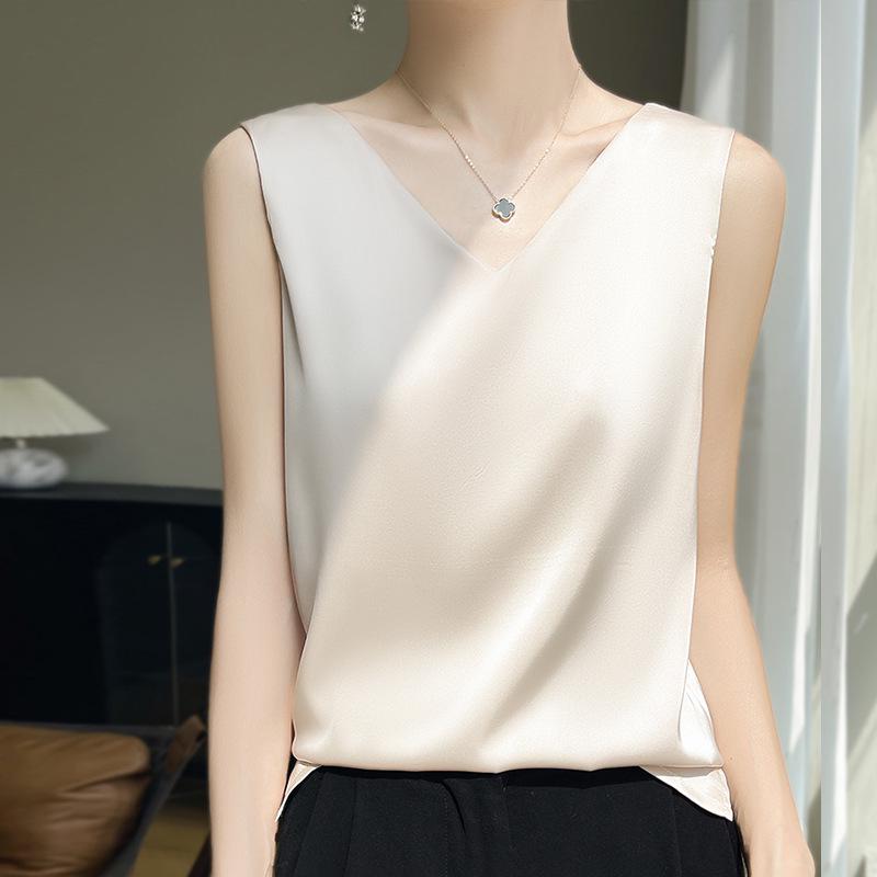 Reversible Satin Camisole for Women - V-Neck Front, Round Neck Back, Solid Color, Perfect Silk Vest to Pair with Suits