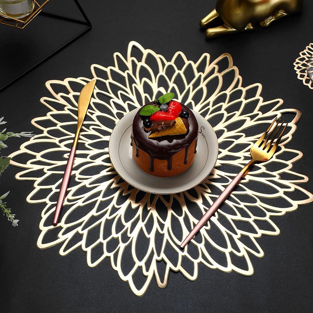 Set of 4 Metallic Placemats Set Vinyl Leaf Design Table Placemats for Christmas Thanksgiving Wedding Dinner Table Mat Coaster