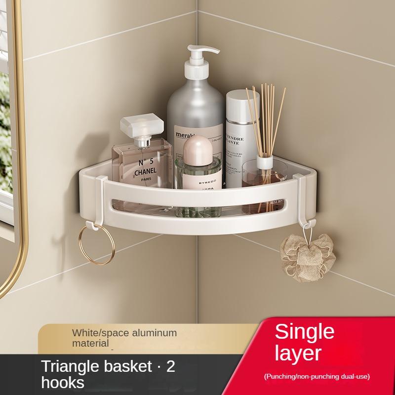 

White Bathroom Storage Rack Without Punching Triangle Bathroom Toilet Sink Wall-mounted Storage Rack