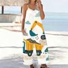 Damen Spaghettiträger Jumpsuit Abstrakt Goldene Verflochtene Herzlinien-Print Weite Hosen mit Taschen