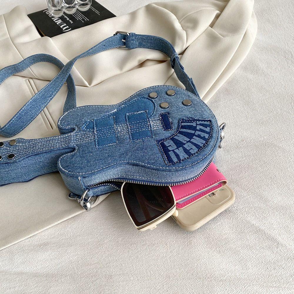 Large Capacity Denim Canvas Bag Y2k Jeans Messenger Bag Simple Guitar Crossbody Bag  Girl