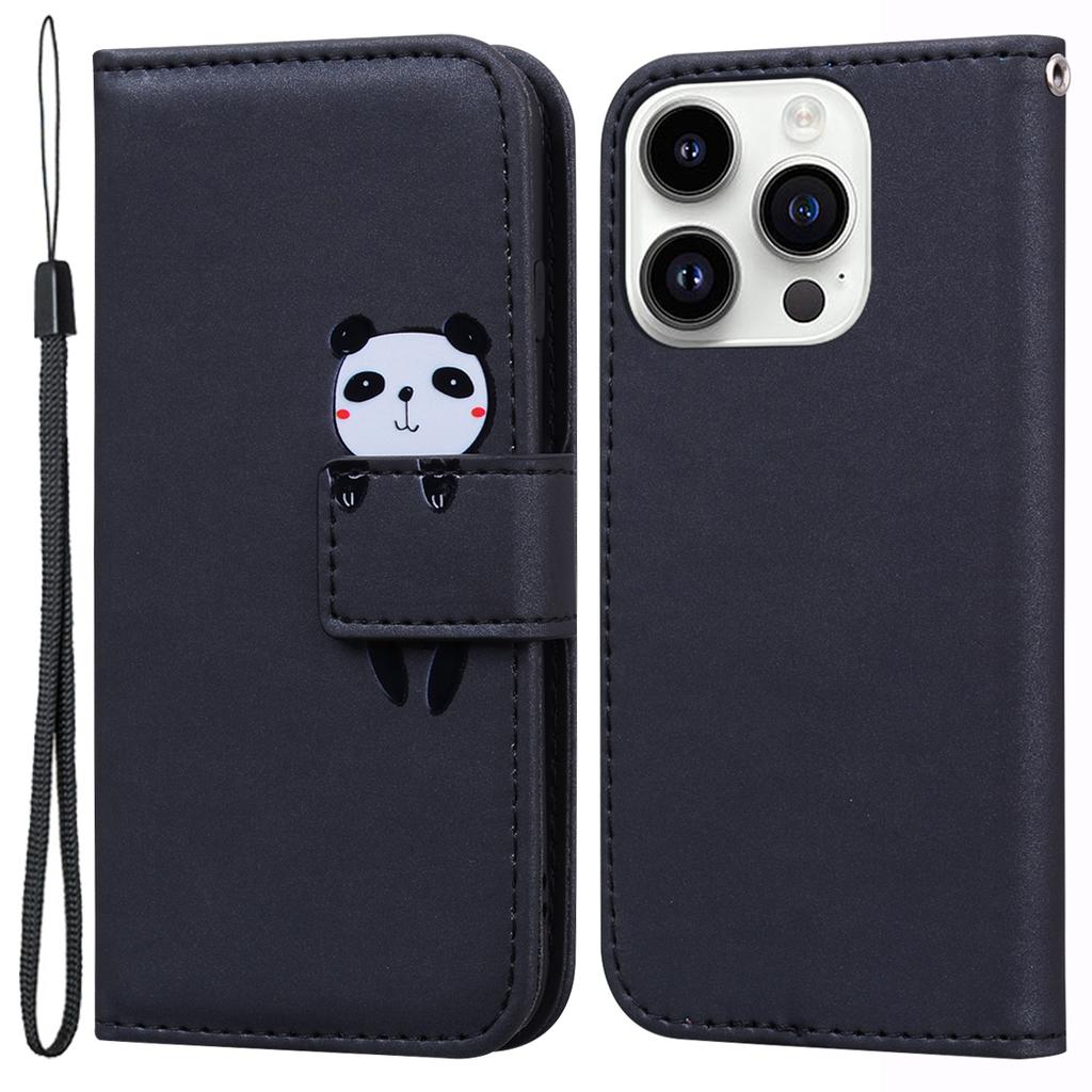 For iPhone 14 Pro Max Cell Phone Case Animal Pattern PU Leather Wallet Stand Cover with Strap