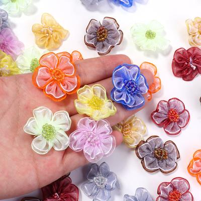 10pcs 3cm Gauze Artificial Flowers Colorful Double Layer Flower Head For DIY Handmade Wedding Party Clothing Headwear Decoration