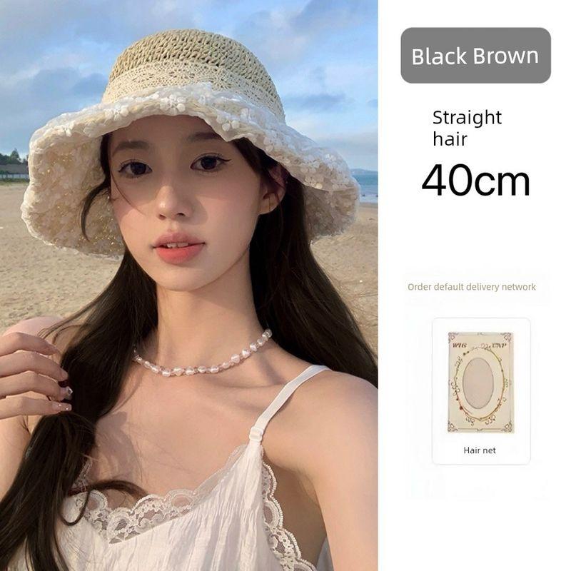 

Wig Hat Integrated Detachable Seaside Vacation Sweet Straw Hat Lace Sun Protection Sun Shade Simulation Hair Beach Hat Lace straw hat brown black 40cm straight hair