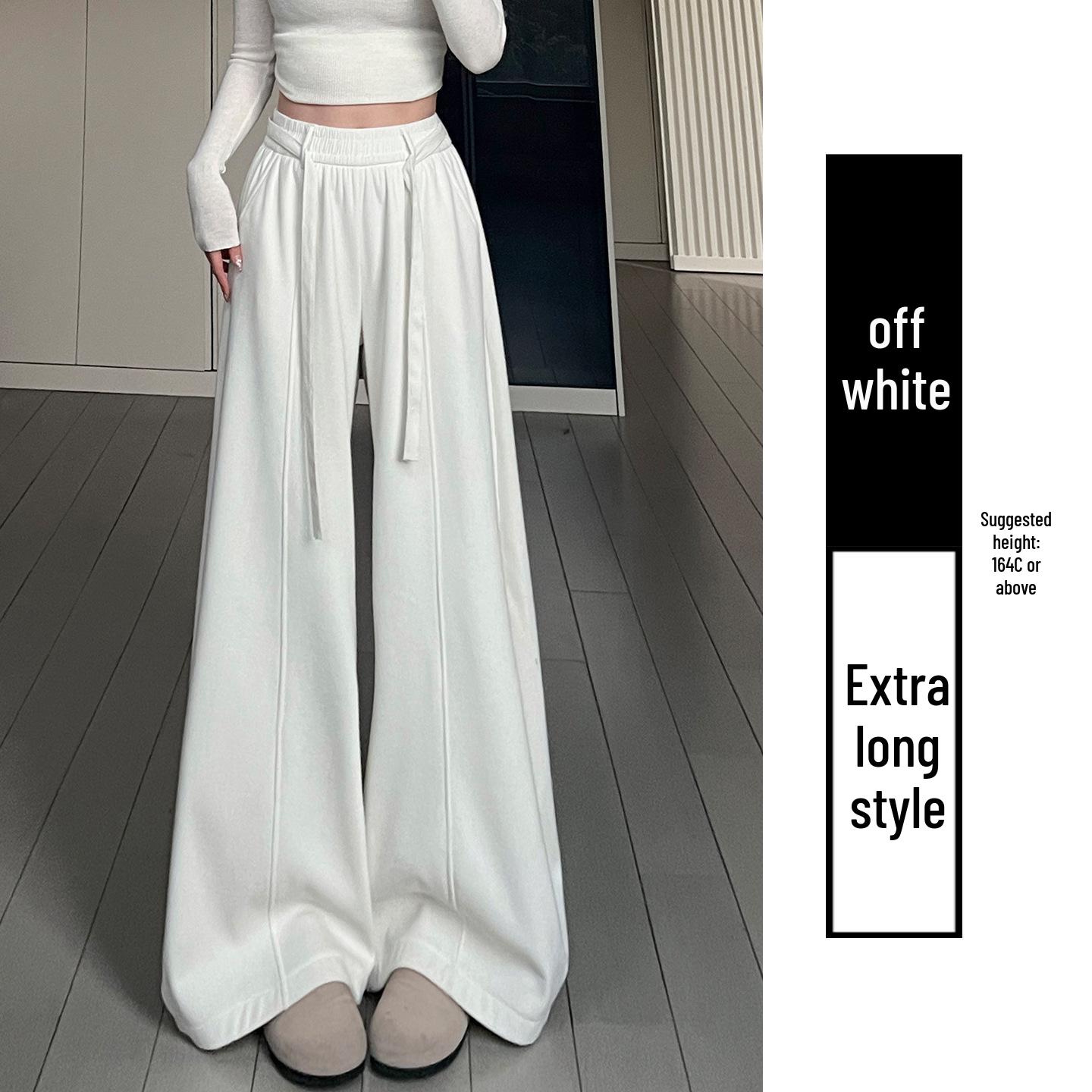 Women s Off-White Corduroy Wide-Leg Sweatpants with Drawstring, High-Waisted, Plus Velvet, Autumn Winter Collection L