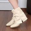 Elegant Thick Heel White Ankle Boots Women 2025 Winter Pointed Toe Medium Heel Black Pleated Chelsea Boots Woman's Shoes Autumn