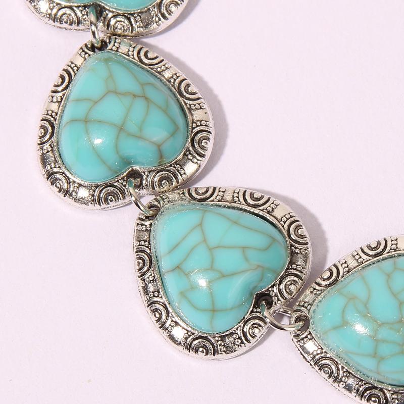 Vintage Heart Bracelet Unique Ethnic Style Turquoise Hand Jewelry Retro Love Charm Bracelet For Women