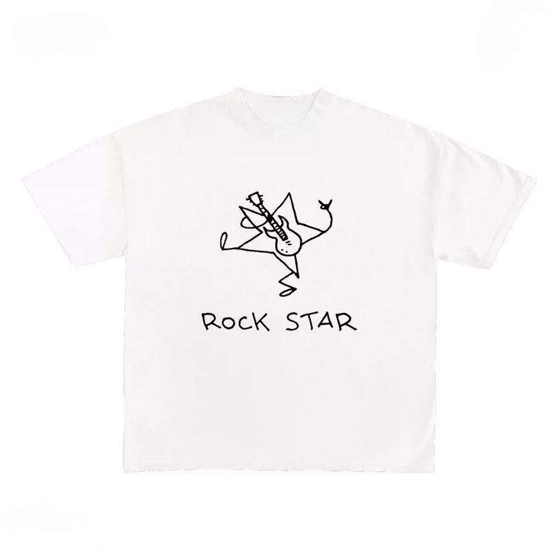 Rock Star Graphic Unisex Cotton T-shirt Tee Casuai Short Sleeve Crewneck Top Fashion Streetwear Autumn Shirt Harajuku Kpop