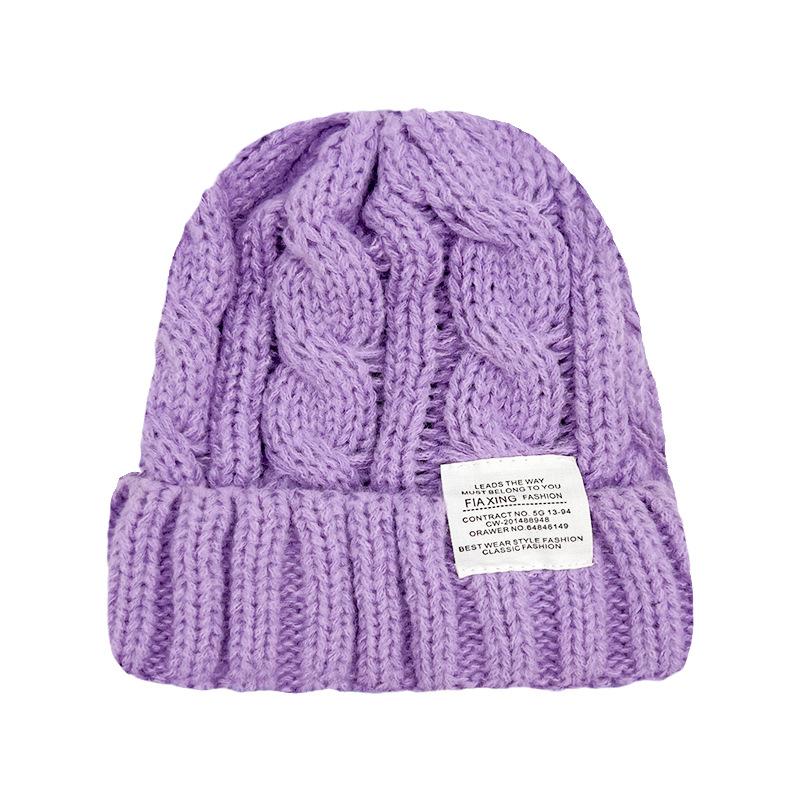 New Solid Color Twist Wool Hat Women's Winter Warm and Cold Hat Men's Versatile Jacquard Letter Knitted Hat
