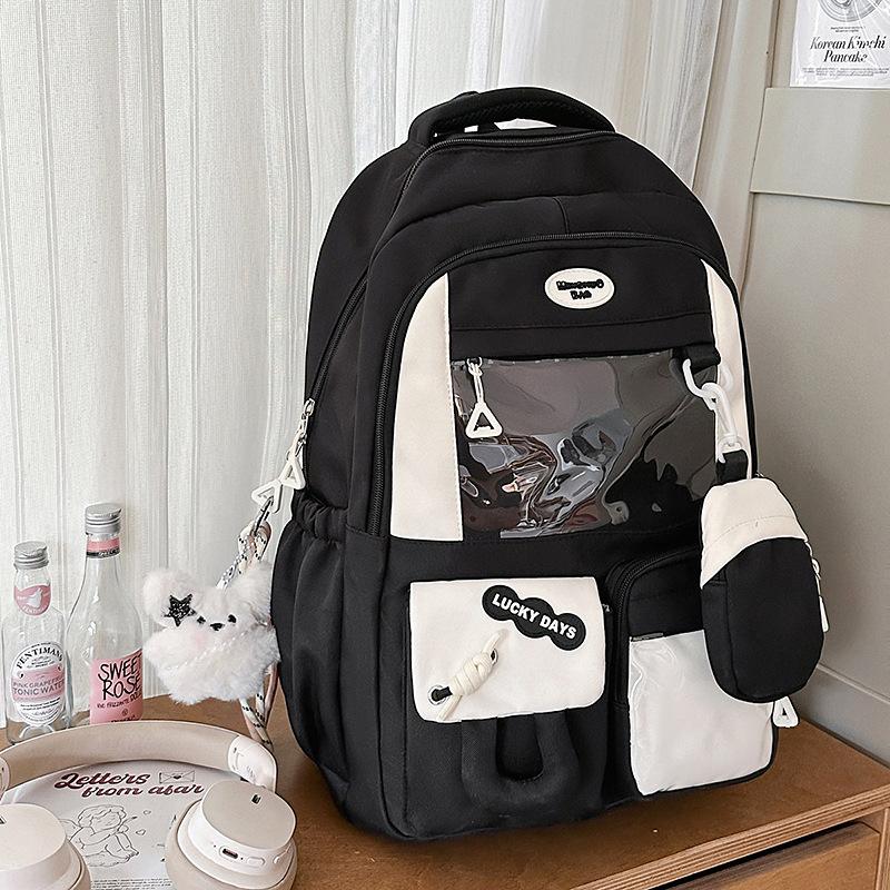 New Japanese ins fresh and sweet contrasting colors splicing bar pain bag girl junior high school students large-capacity backpack