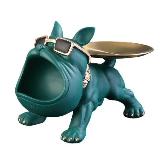 French Bulldog Figurine Key Storage Tray Big Mouth Sunglasses Dog Resin Statue Jewelry Trinket Keys Container Box Animal Desktop Decoration Ornament