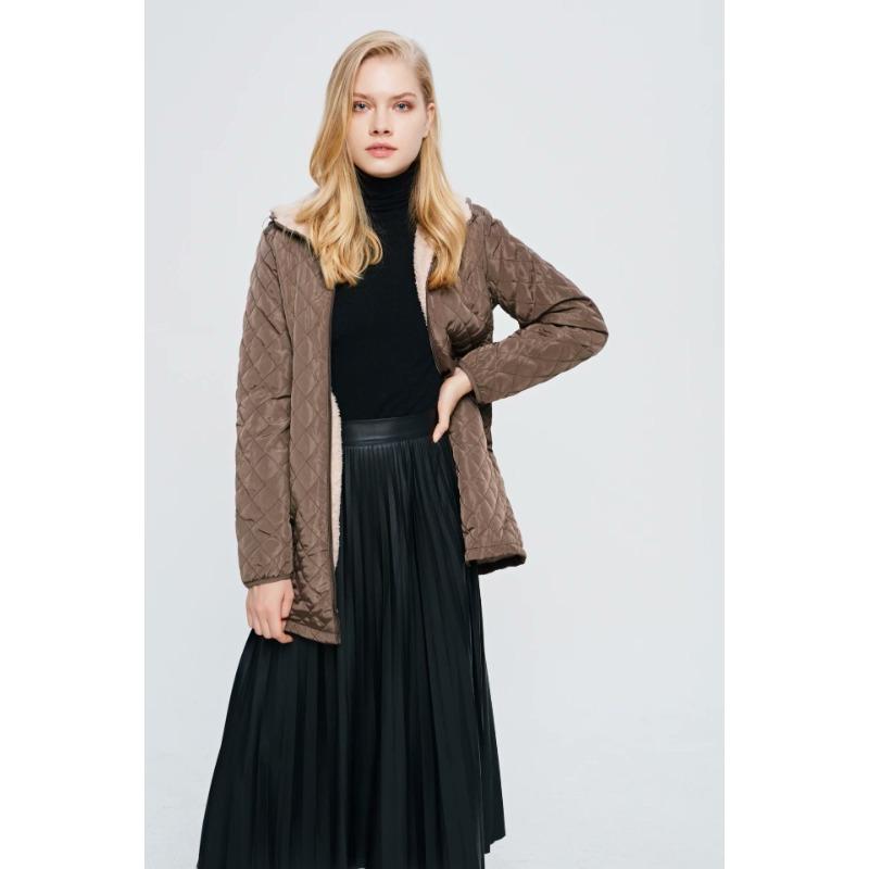 

Новинка 2024 року осінь і зима з капюшоном, тепла вовна ягняти, одяг з бавовняною підкладкою і довгими рукавами, куртка великих розмірів, жіноча середня та довга куртка з капюшоном, повсякденна XXXL темно-коричневого кольору