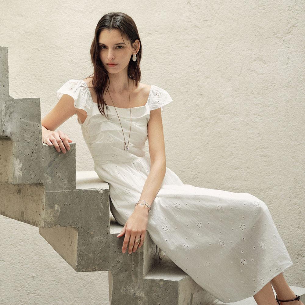 Eiaenlei Ar_Eyelet Embroidery Cotton Dress_2Color