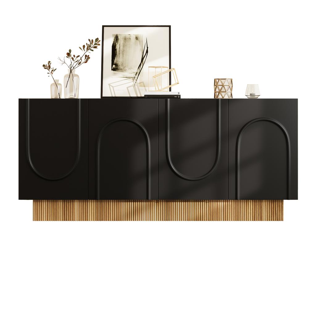 Modern sideboard cabinet with 4 doors, large storage space and clear U-shape structure, for living room & dining area, 160×75×38 c