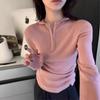Half-zipper hooded bottomed knitted sweater for women's autumn and winter, long-sleeved sweater and slim-fit top
