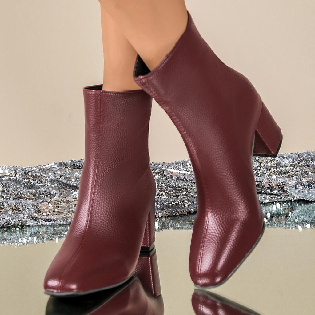 Women's Casual Faux Leather Ankle Boots Non-Slip Pointed Toe Chunky Block Heel Short Boots for Women Comfortable Low Heeled Dress Booties With Zipper