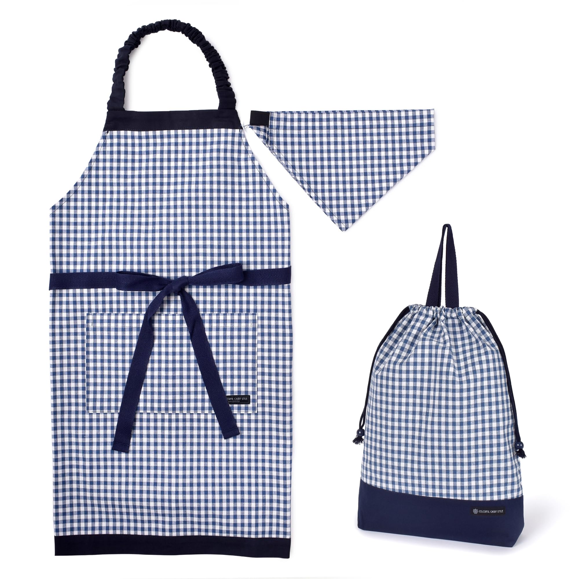 

ЯРКИЙ КОНФЕТНЫЙ СТИЛЬ набор Мешок на шнурке Сумка для спортивной одежды Фартук Кулинарный класс Помощник на кухне Треугольная бандана набор Большой синий Начальная школа